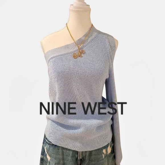Nine West Sweaters - NWT Nine West Light Blue One Shoulder Sexy Sweater Christmas Holiday Gift Y2K